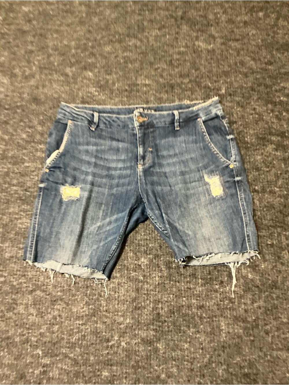 Zara High-Rise Distressed Denim Shorts - Blue